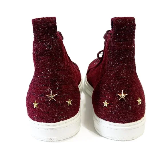 Jimmy Choo Metallic Tweed Burgundy Men 10 US 9 UK High Top Sneakers - Picture 4 of 7